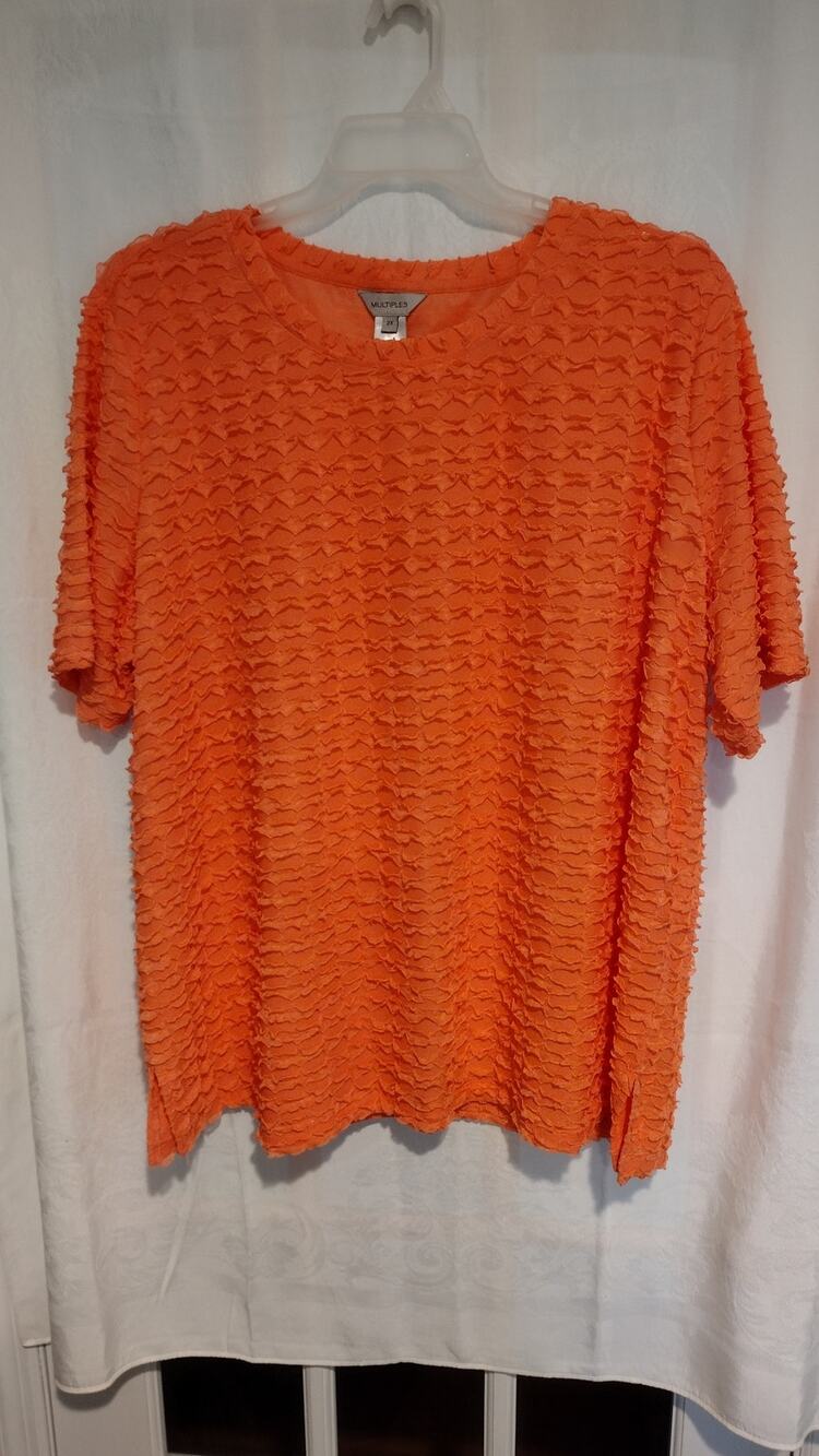 Multiples 2X Orange Popcorn Knit Blouse Y2K Fall Maximalism